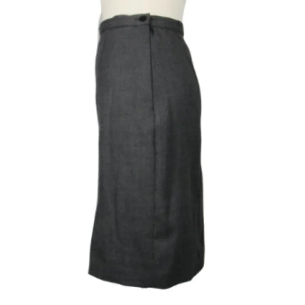 Pencil Skirt Wool Side Zip 2 Button Close Lined Side Slit Gray VINTAGE Size 10